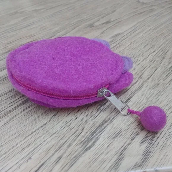 Handmade purple wool felt pouch wallet coin purse - Picture 6 of 11